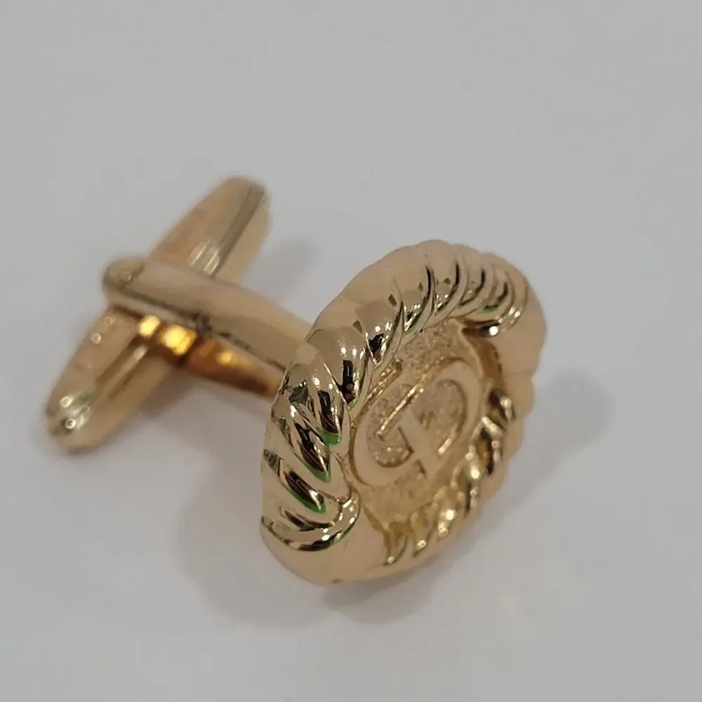 Single Only 1 Christian Dior CD Gold Tone Logo Round Cufflink Vintage Authentic